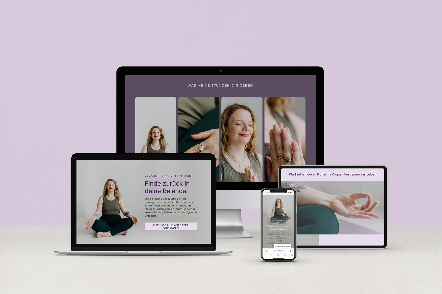 WordPress Website Design für Stefanie Finke Yoga. Strukturierte Website für Kurse, Angebote und Newsletter-Anmeldung.